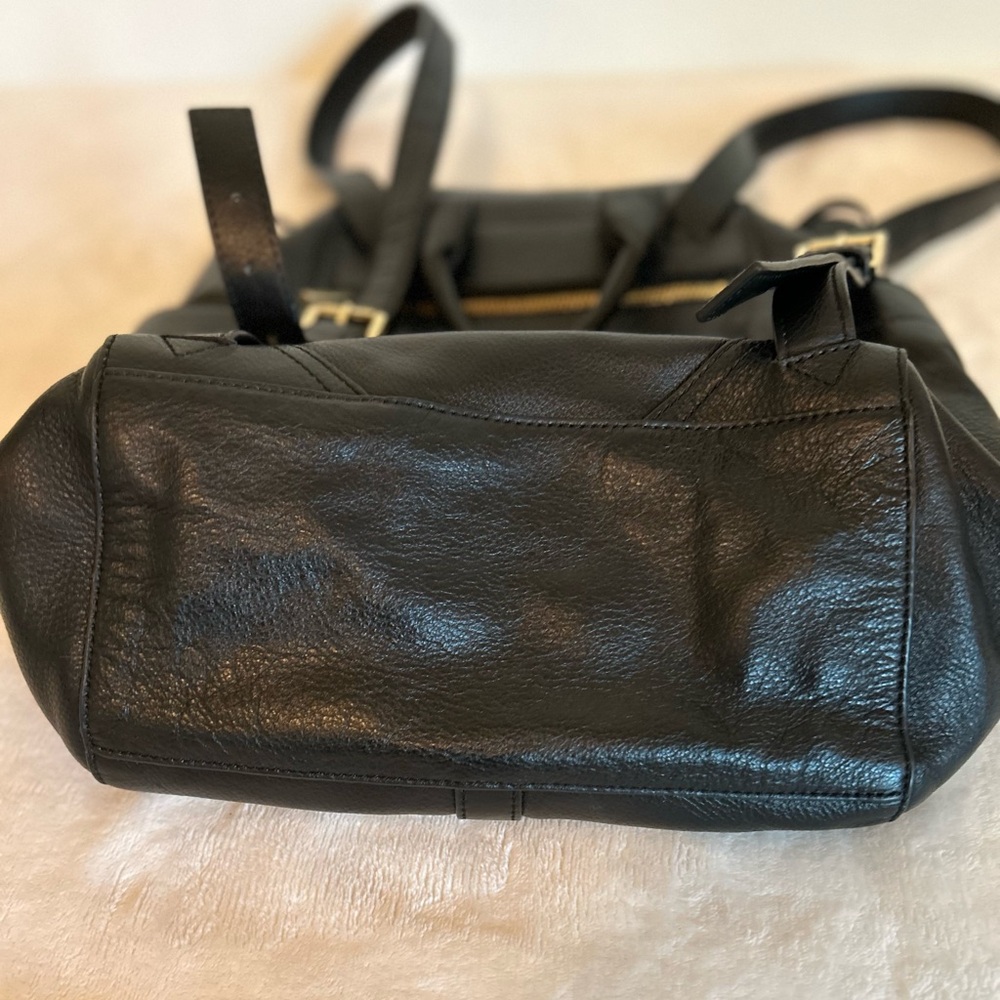 Tory Burch Black Leather Logo Drawstring Backpack - Picture 9 of 16